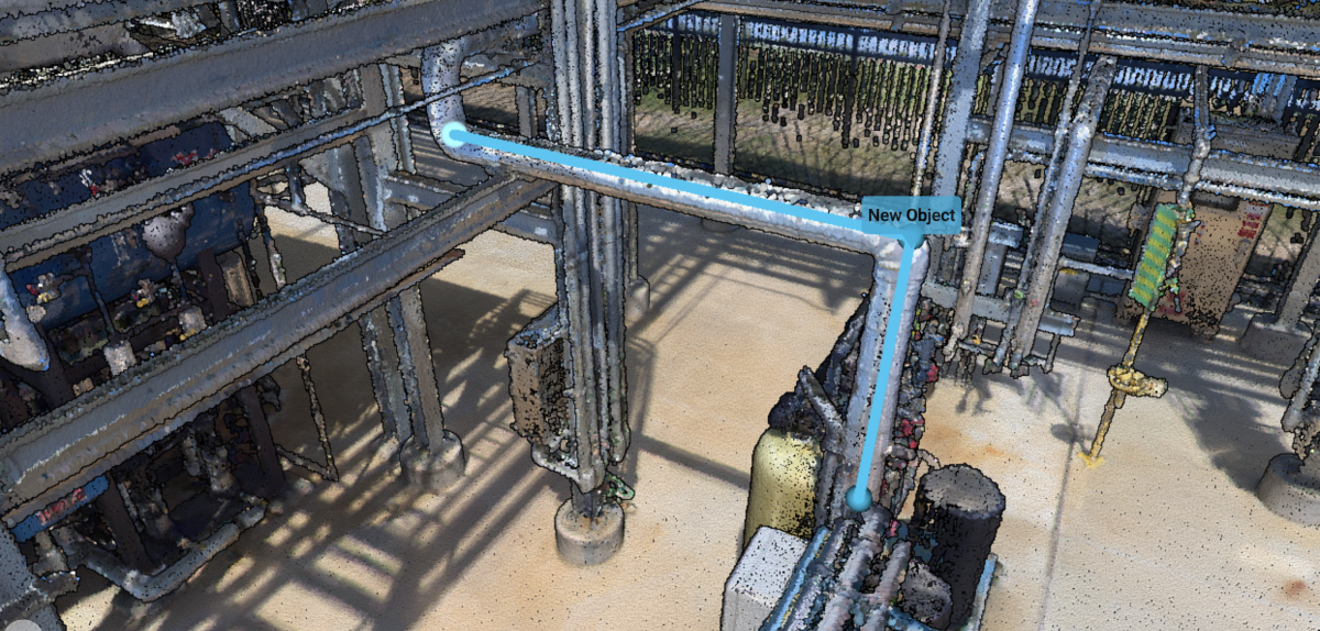 Linear object successfully placed along a pipe in the 3D viewer